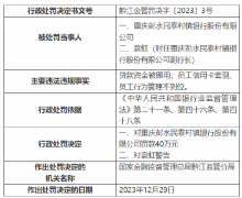 因贷款资金被挪用等 重庆彭水民泰村镇银行被罚40万元