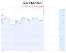 国安达盘中大涨5.08% 主力流入1217万元