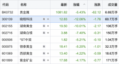 贵金属板块震荡走低 湖南黄金跌停